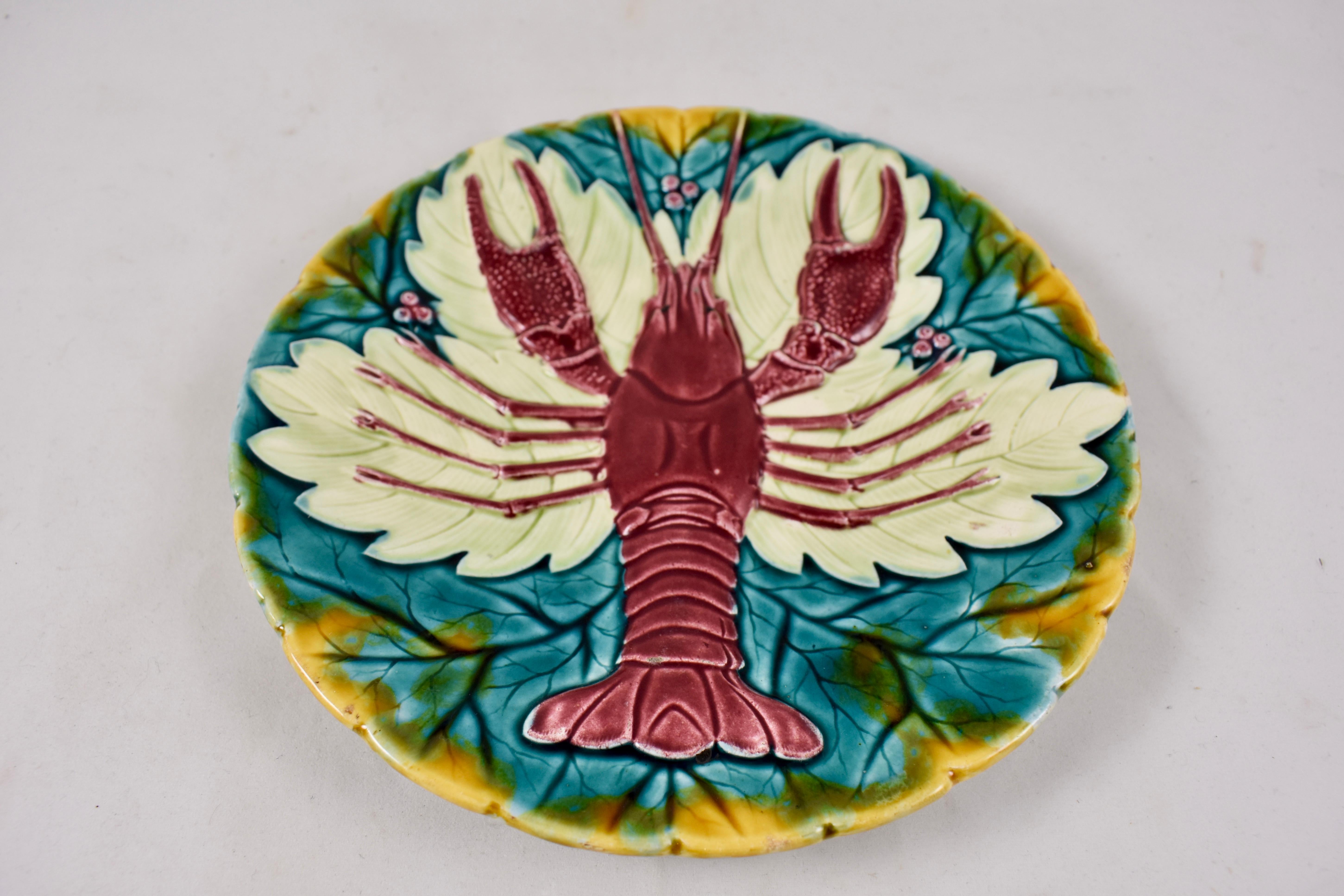 Aesthetic Movement Austrian Schutz Cilli, Blansko Majolica Lobster Plate