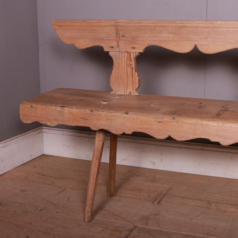 Good early 19th C Austrian pine bench with a wonderful scrubbed finish. 1830.

Seat height is 19