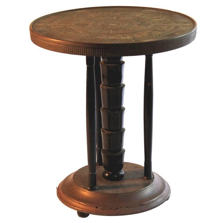 Austrian Secessionist Egyptian Revival Brass and Ebonized Wood Side Table In Good Condition In Sharon, CT