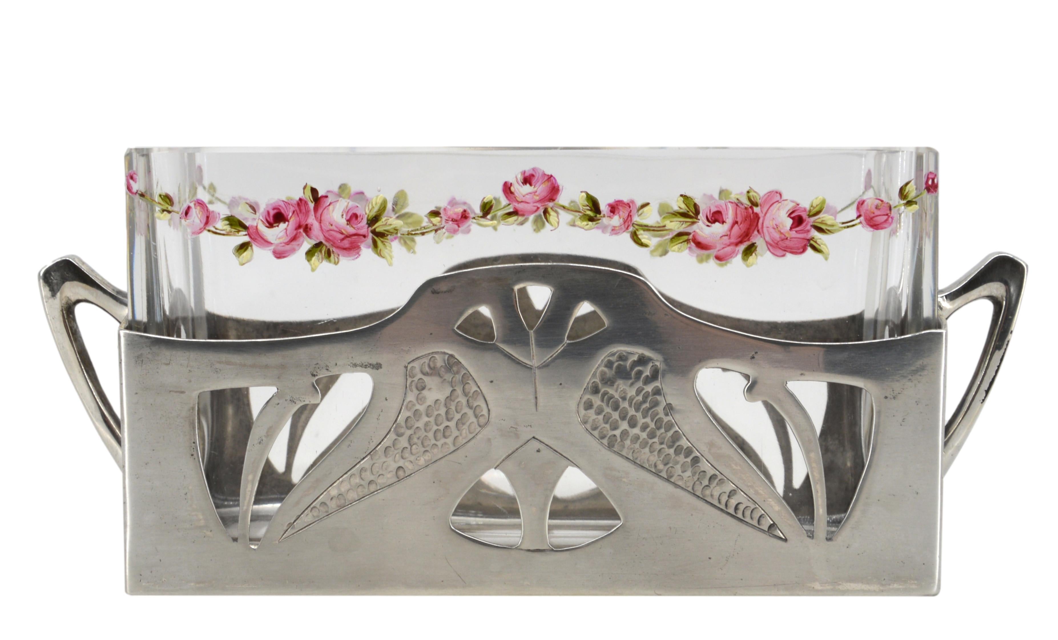 Early 20th Century Austrian Secessionist Enameled Basket, 1900 For Sale