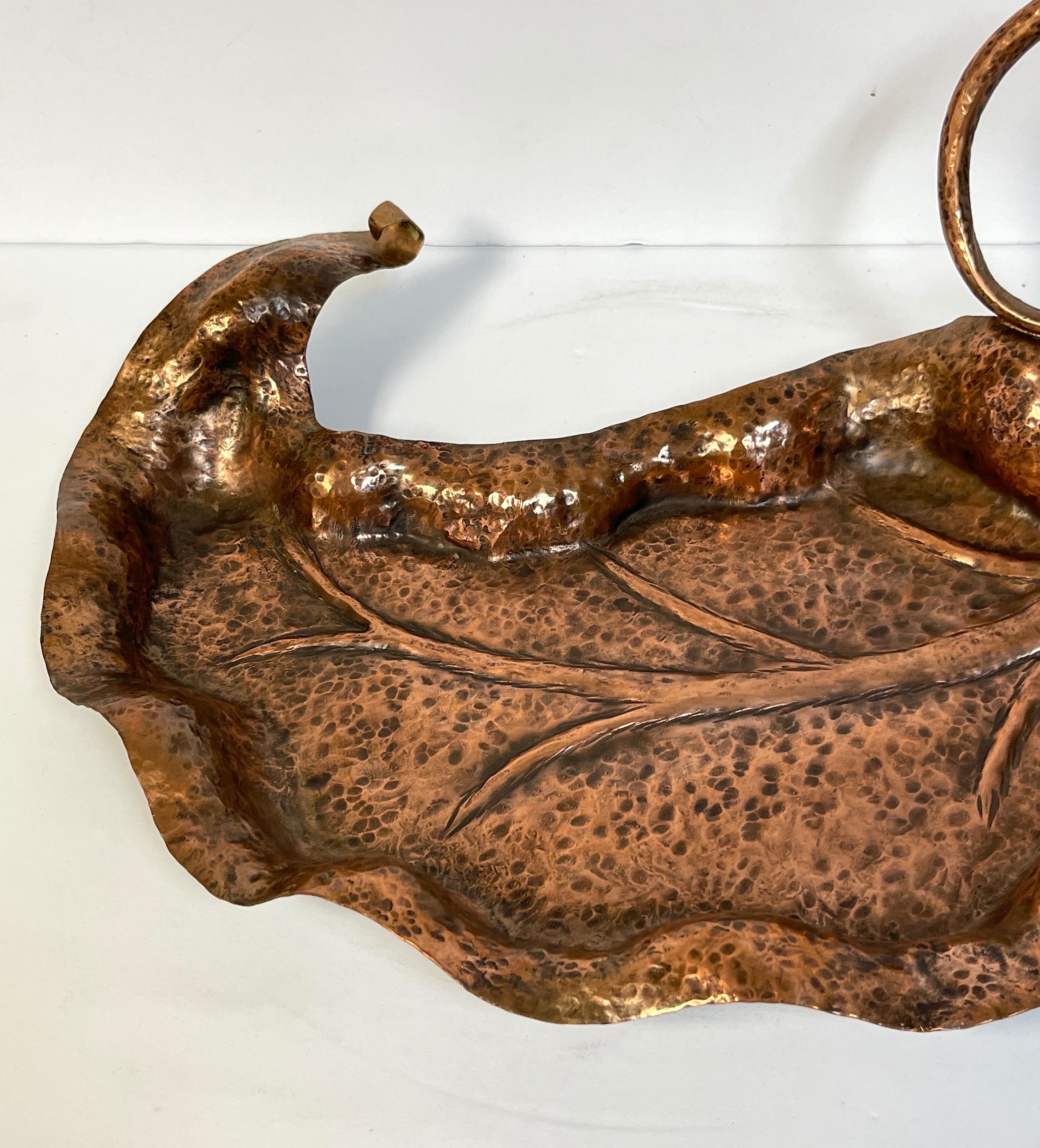 Vienna Secession Austrian Secessionist Hand-Forged Copper Leaf Motif Bowl/Vide-Poche For Sale