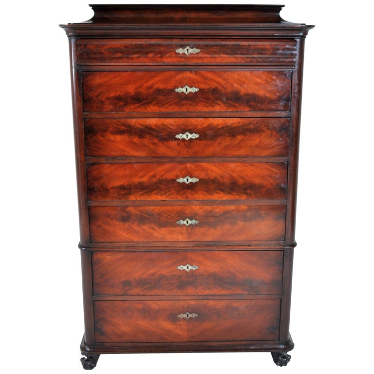 Austrian Seven-Drawer Biedermeier Figured Walnut Chest of Drawers/Semainier at 1stDibs