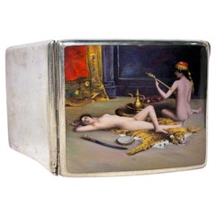 Austrian Silver and Enamel Erotic Cigarette Case with Orientalist Scene