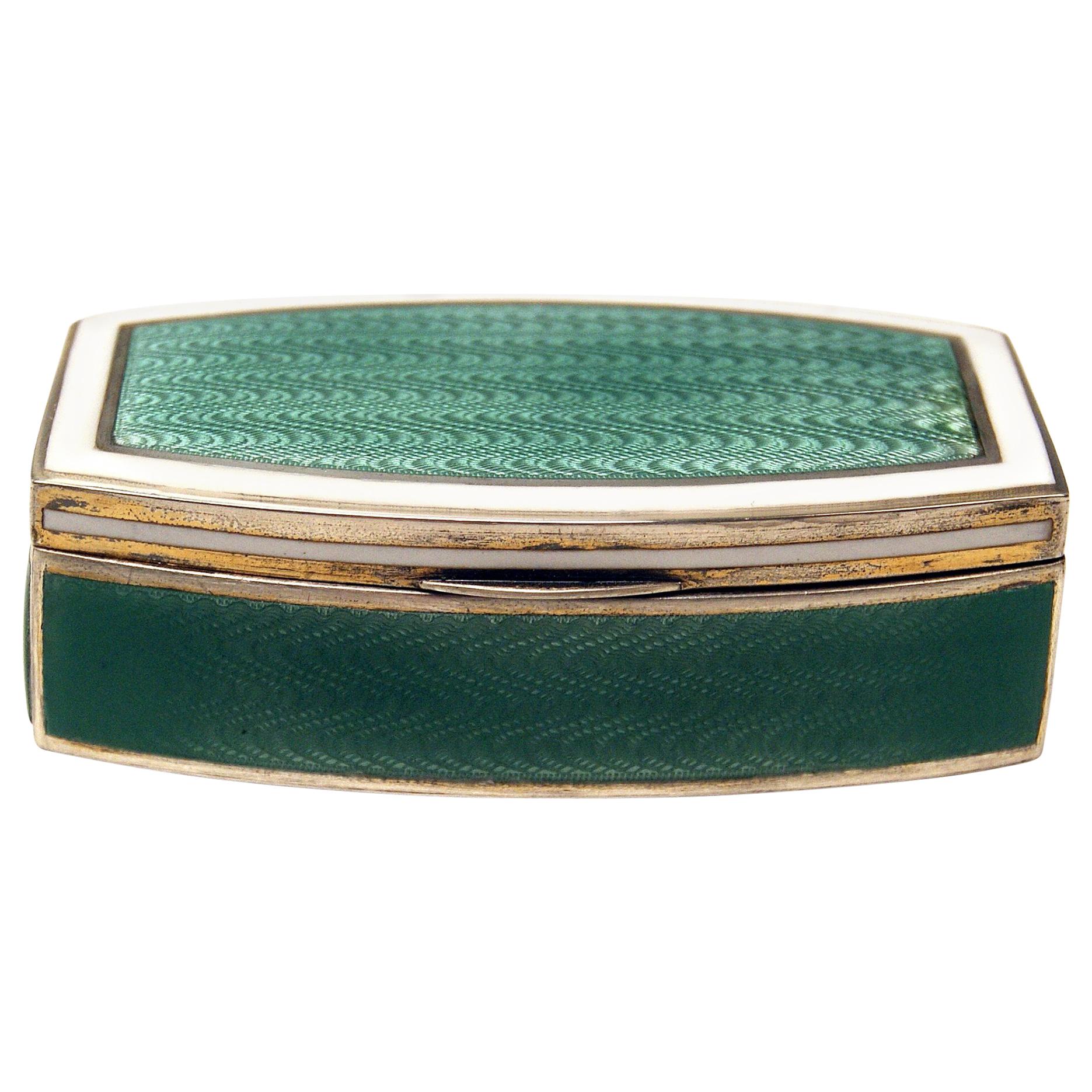 Austrian Silver Art Nouveau Box White and Green Enameled Georg Adam Scheid 1900
