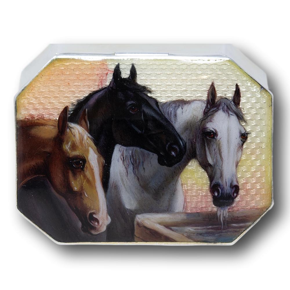 Austrian Silver & Enamel Horse Snuff Box For Sale 11