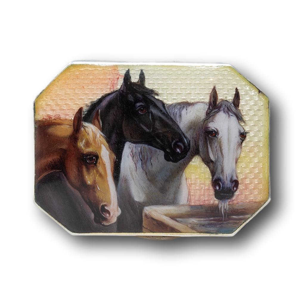 Art Nouveau Austrian Silver & Enamel Horse Snuff Box For Sale