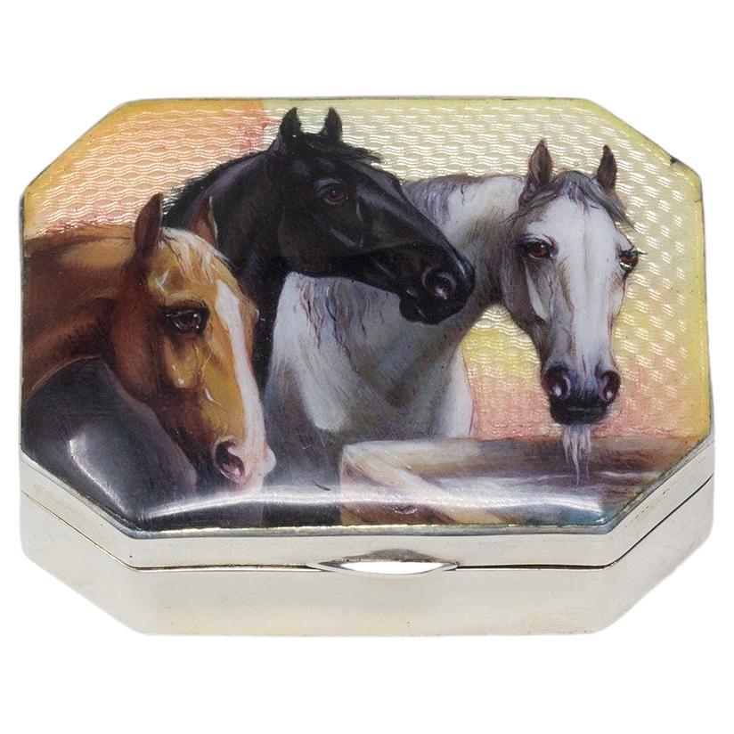 Austrian Silver & Enamel Horse Snuff Box For Sale