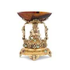 Austrian Silver-Gilt, Agate, and Semi-Precious Stone Tazza