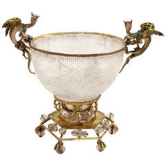 Antique Austrian Silver Gilt, Rock Crystal and Enamel Comport Bowl, c 1890