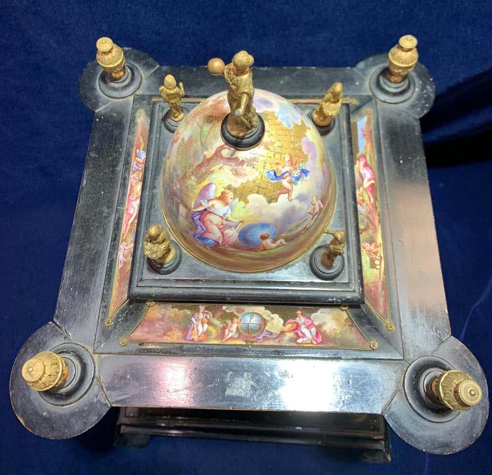 Austrian Silver Gilt, Wood and Enamel Clock Cabinet Table For Sale 1