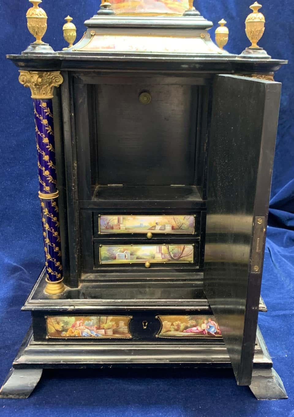 Austrian Silver Gilt, Wood and Enamel Clock Cabinet Table For Sale 2