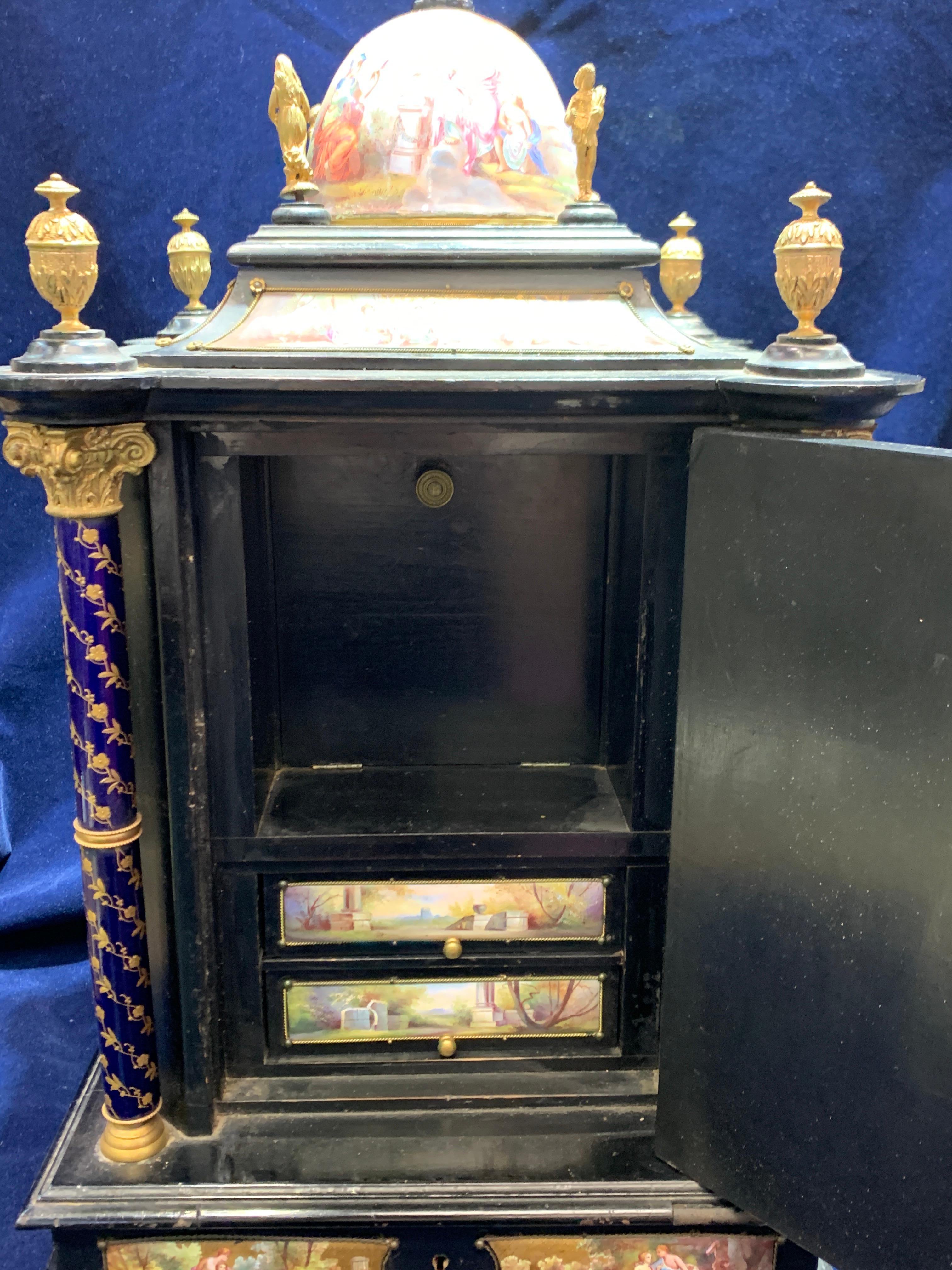 Austrian Silver Gilt, Wood and Enamel Clock Cabinet Table For Sale 4