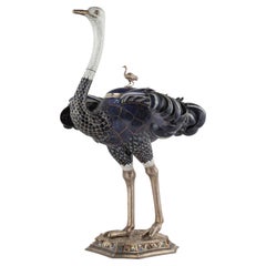 Austrian Silver Lapis Lazuli and Gem-Set Desert Ostrich Figure