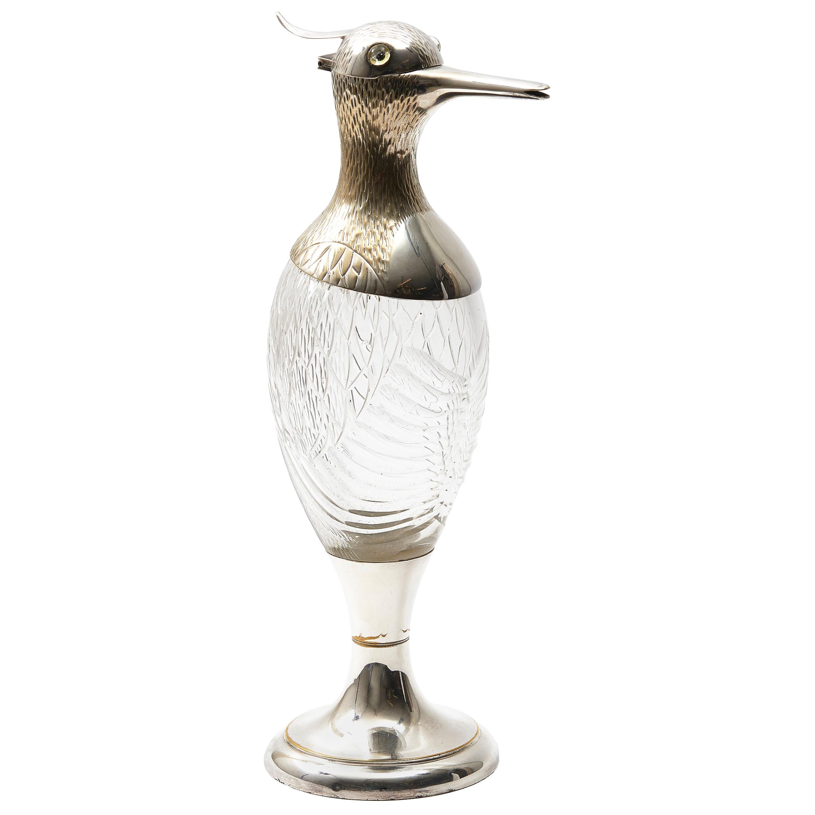 Austrian Silver Plate Bird Shaped Decanter, circa 1930 For Sale