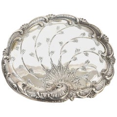 Austrian Silver Swirled and Scalloped Tray with Raised Engraving