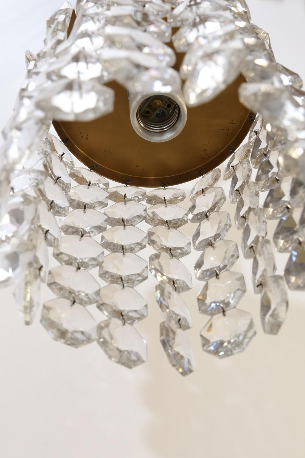 Mid-20th Century Austrian Single  Flush Mount Pendant With Crystal Ropes