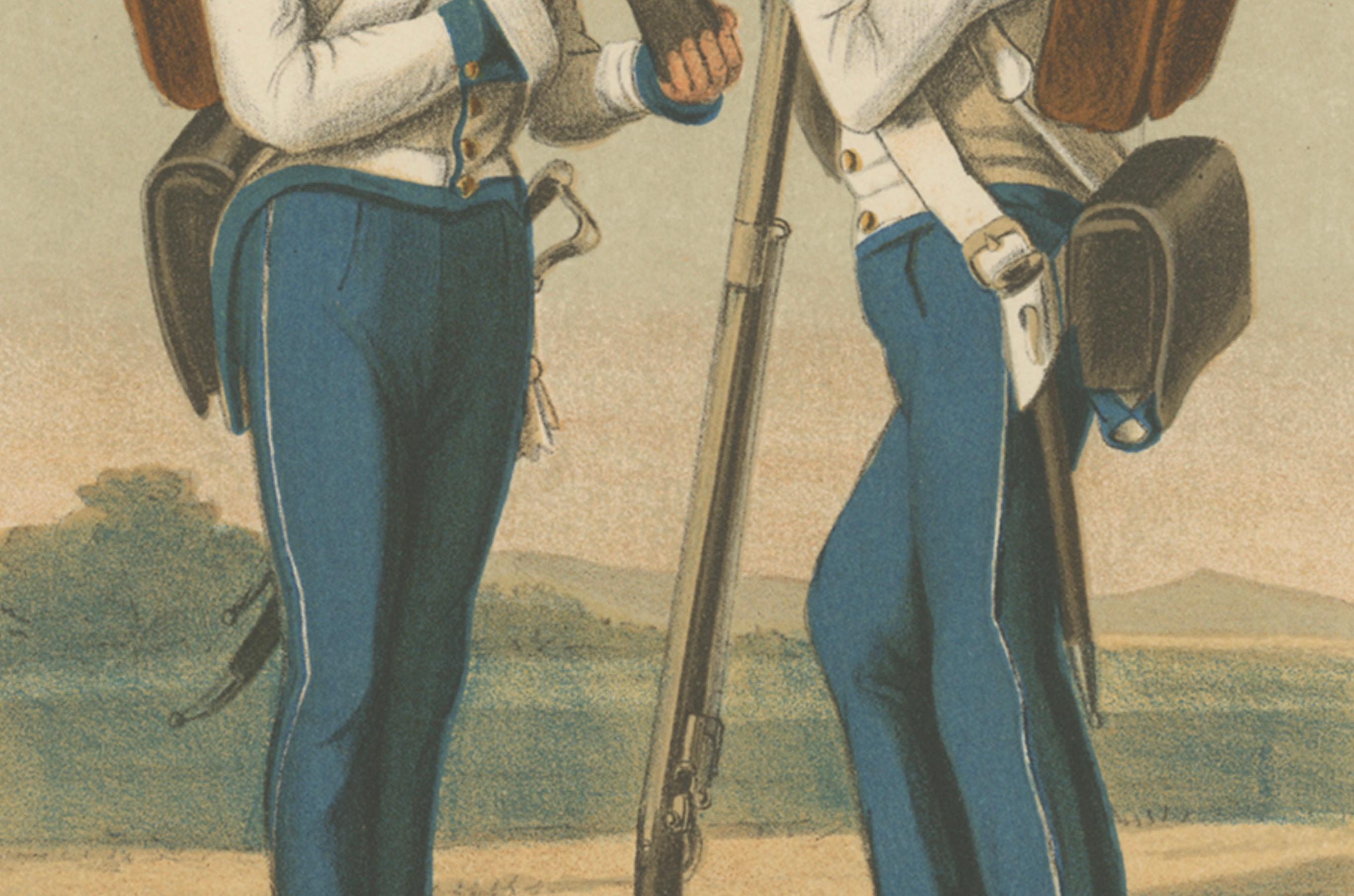 Austrian Soldier & Grenadier, Hoch- und Deutschmeister Regiment 1836–1848 Litho In Fair Condition For Sale In Langweer, NL