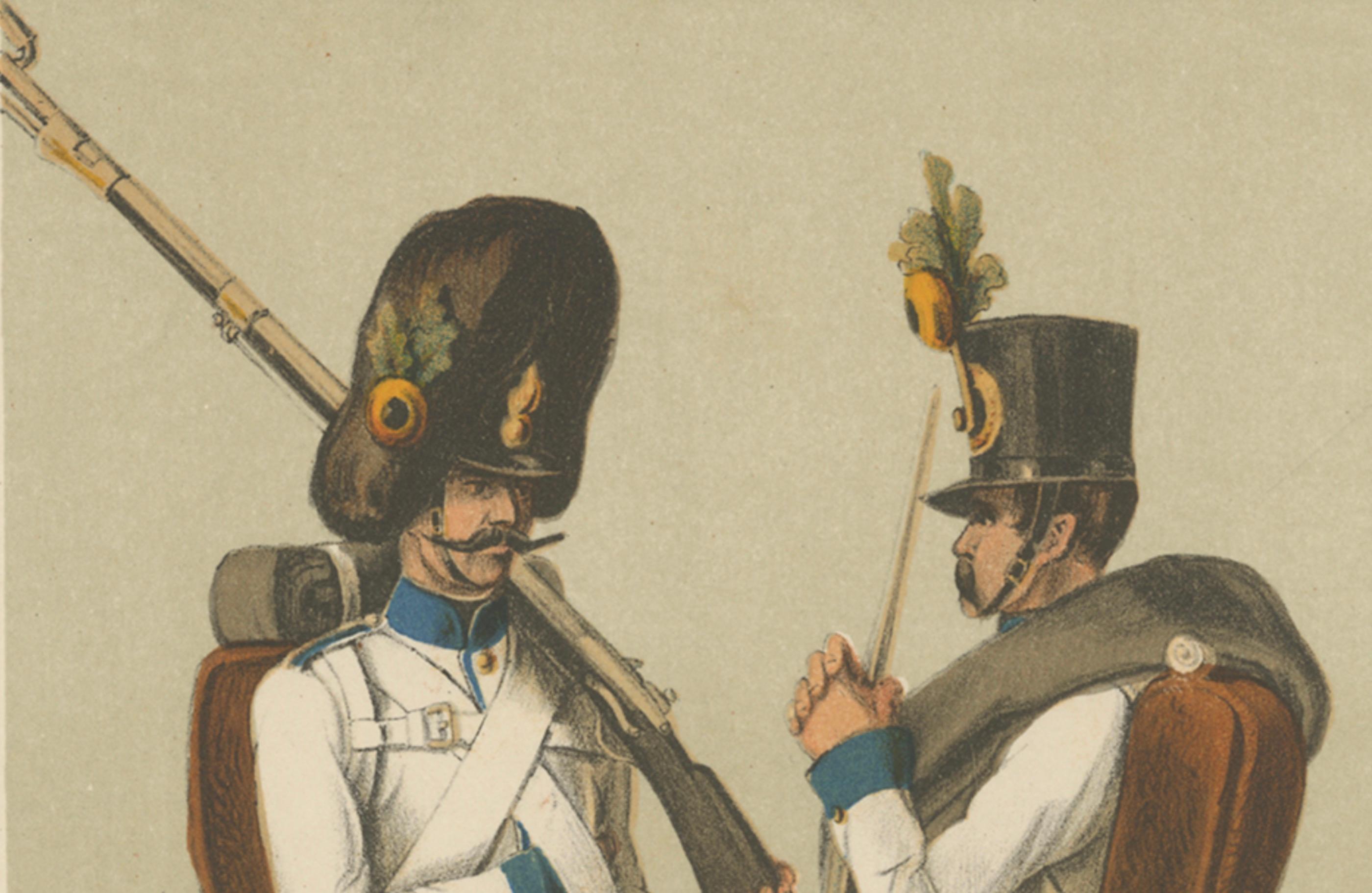 19th Century Austrian Soldier & Grenadier, Hoch- und Deutschmeister Regiment 1836–1848 Litho For Sale