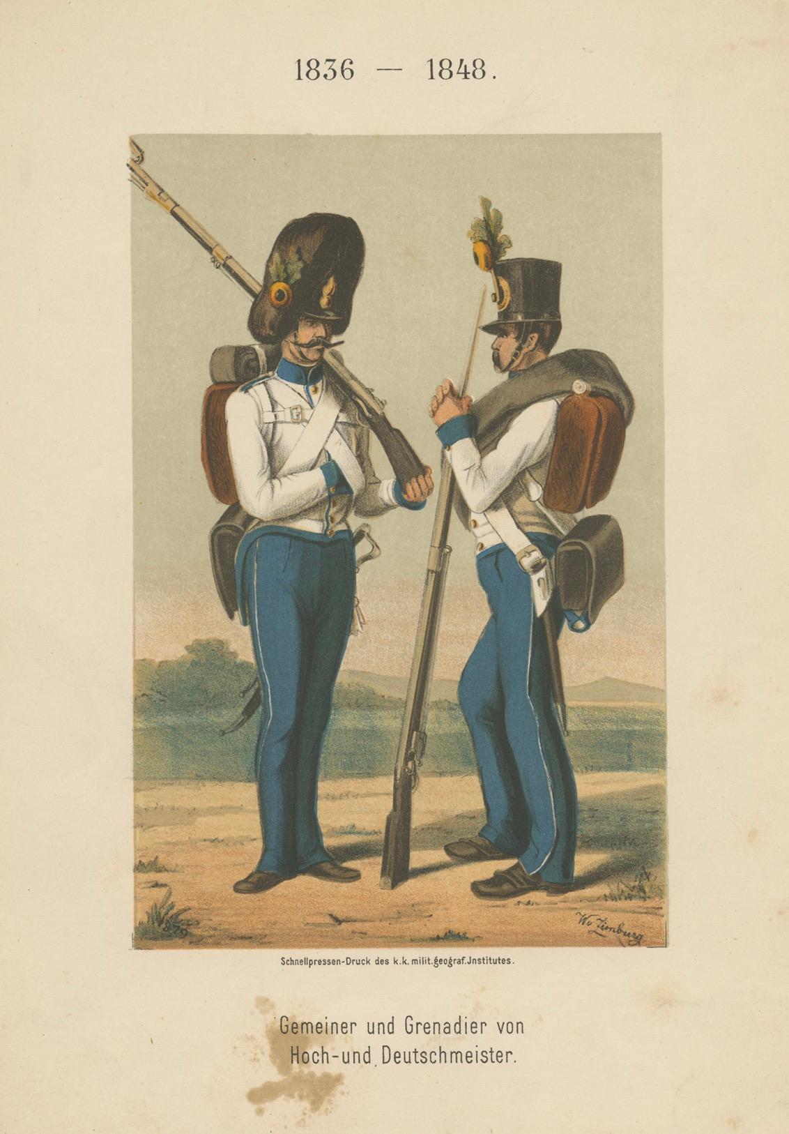Austrian Soldier & Grenadier, Hoch- und Deutschmeister Regiment 1836–1848 Litho For Sale 2