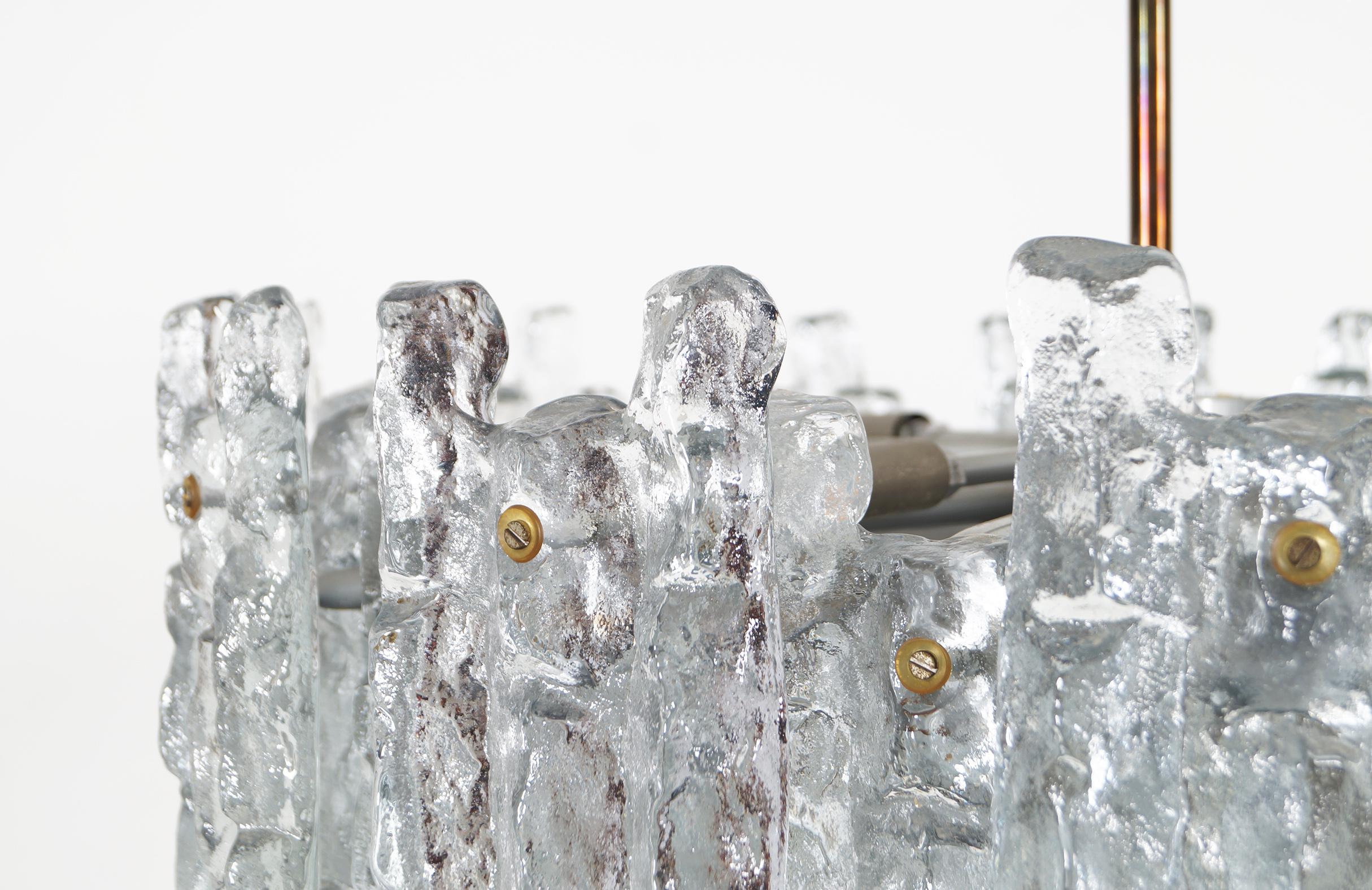 Mid-Century Modern Vintage Austrian 'Soria' Ice Glass Chandelier by J.T. Kalmar