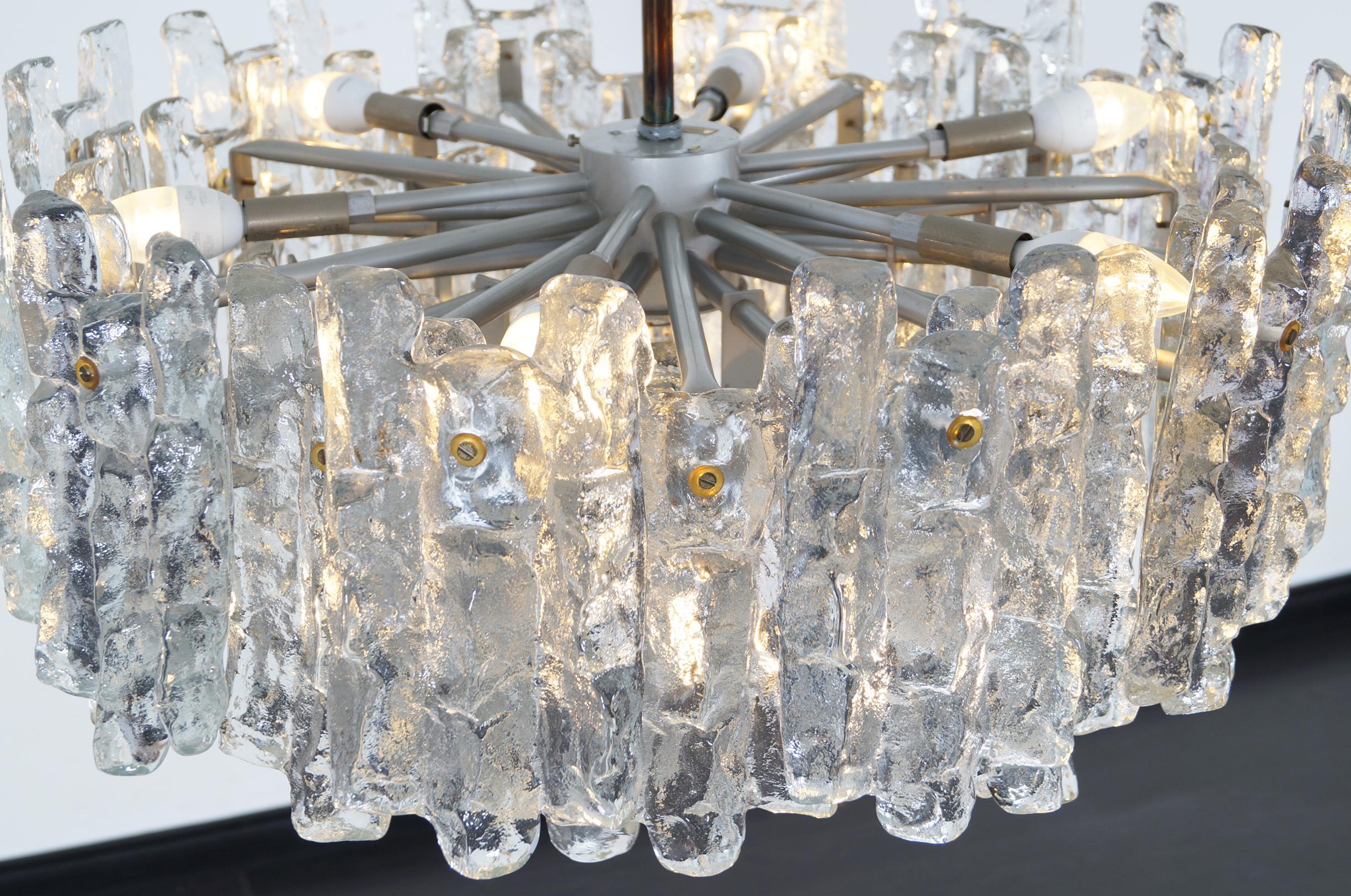 Mid-20th Century Vintage Austrian 'Soria' Ice Glass Chandelier by J.T. Kalmar