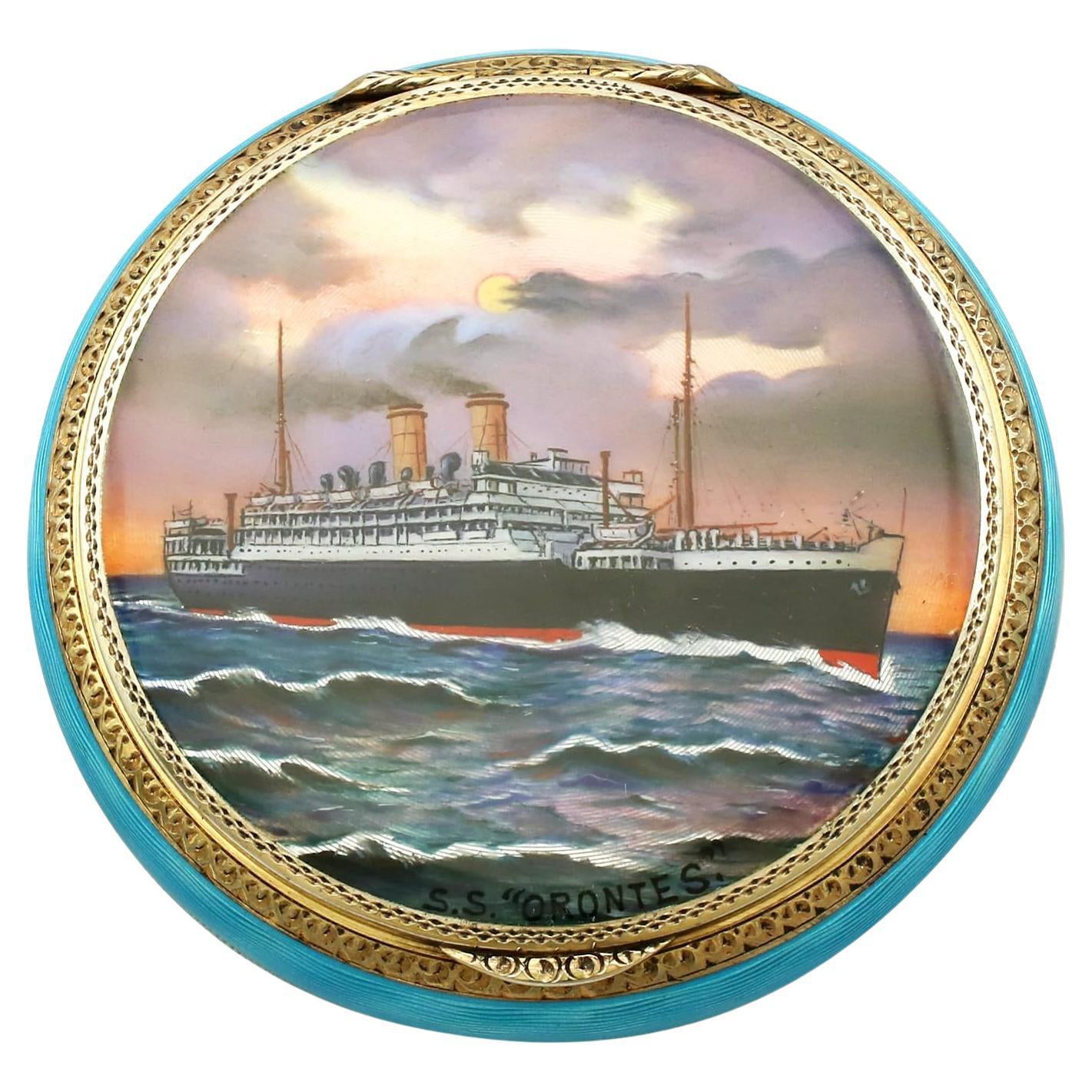 Austrian S.S. Orontes Cruise/ Troopship Sterling Silver and Enamel Compact