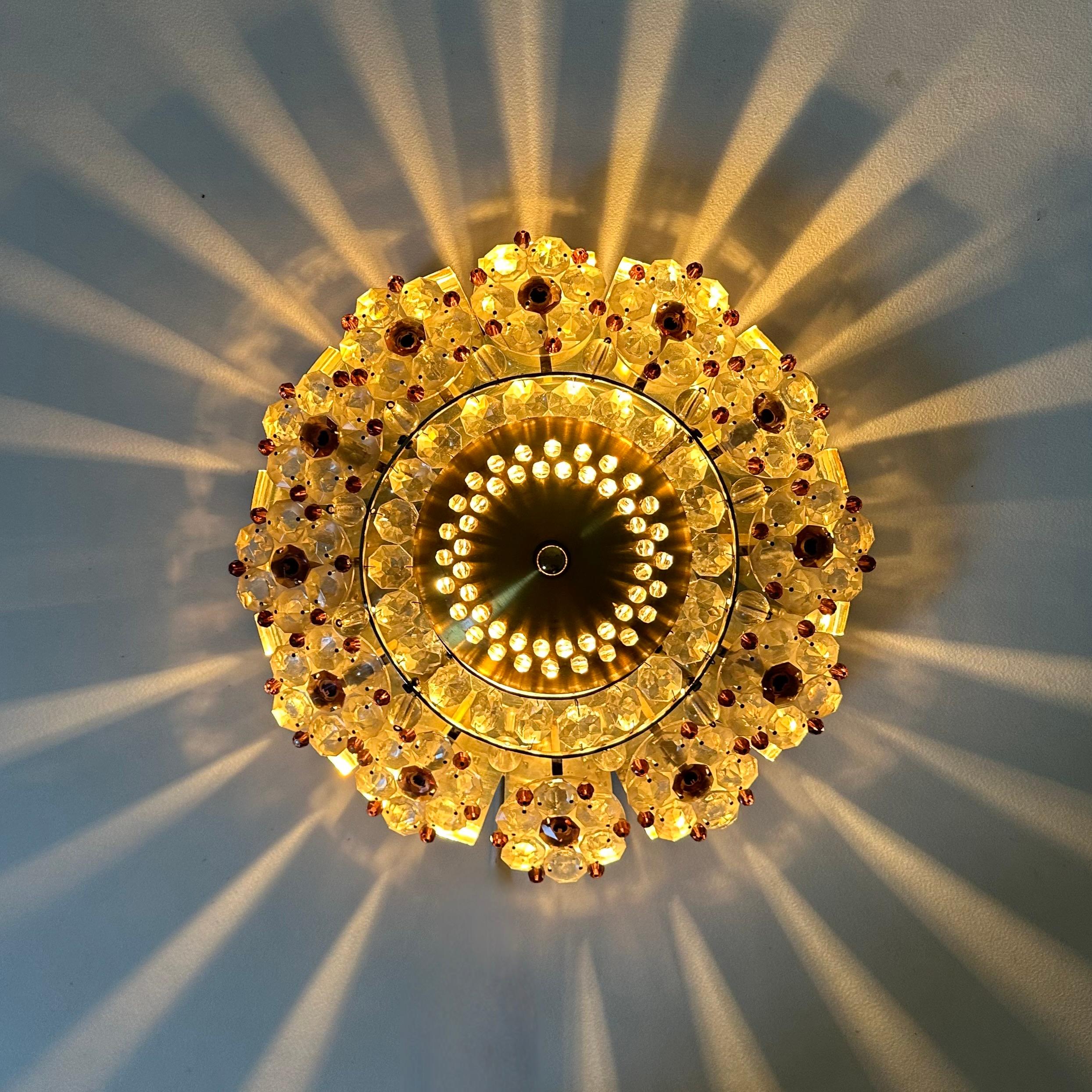 Mid-Century Modern Austrian Stejnar Crytal Flush Light , 1960s For Sale