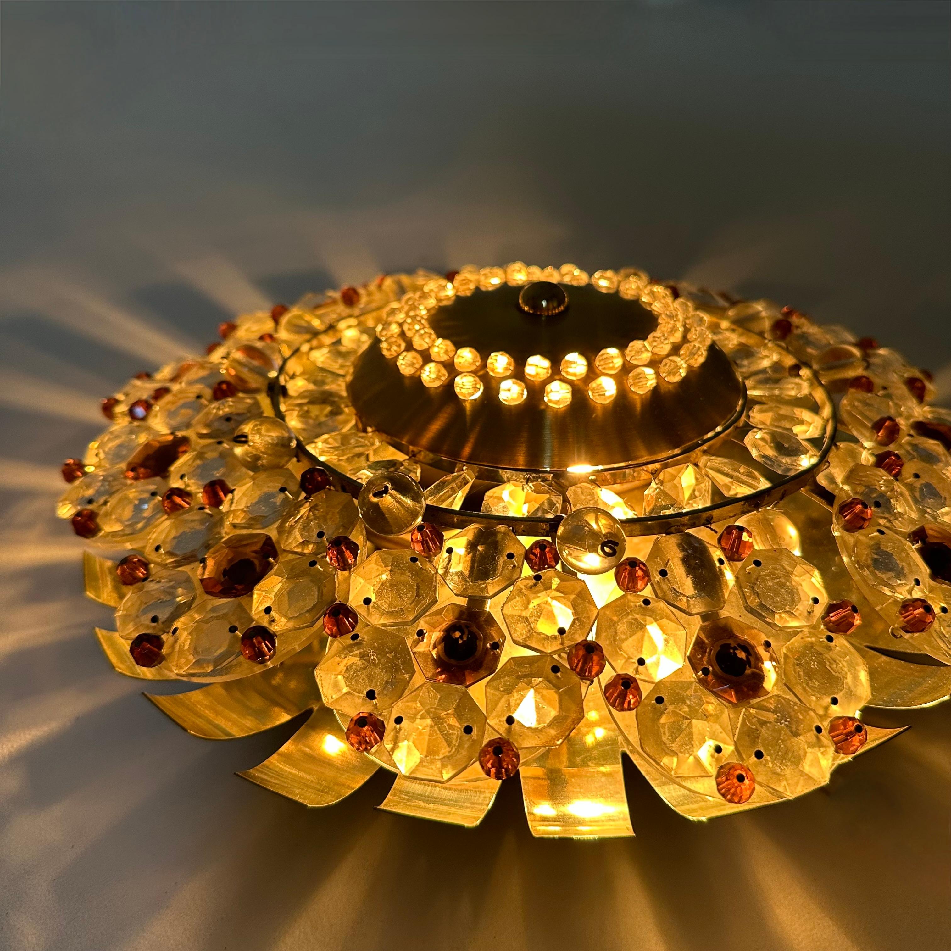 German Austrian Stejnar Crytal Flush Light , 1960s For Sale