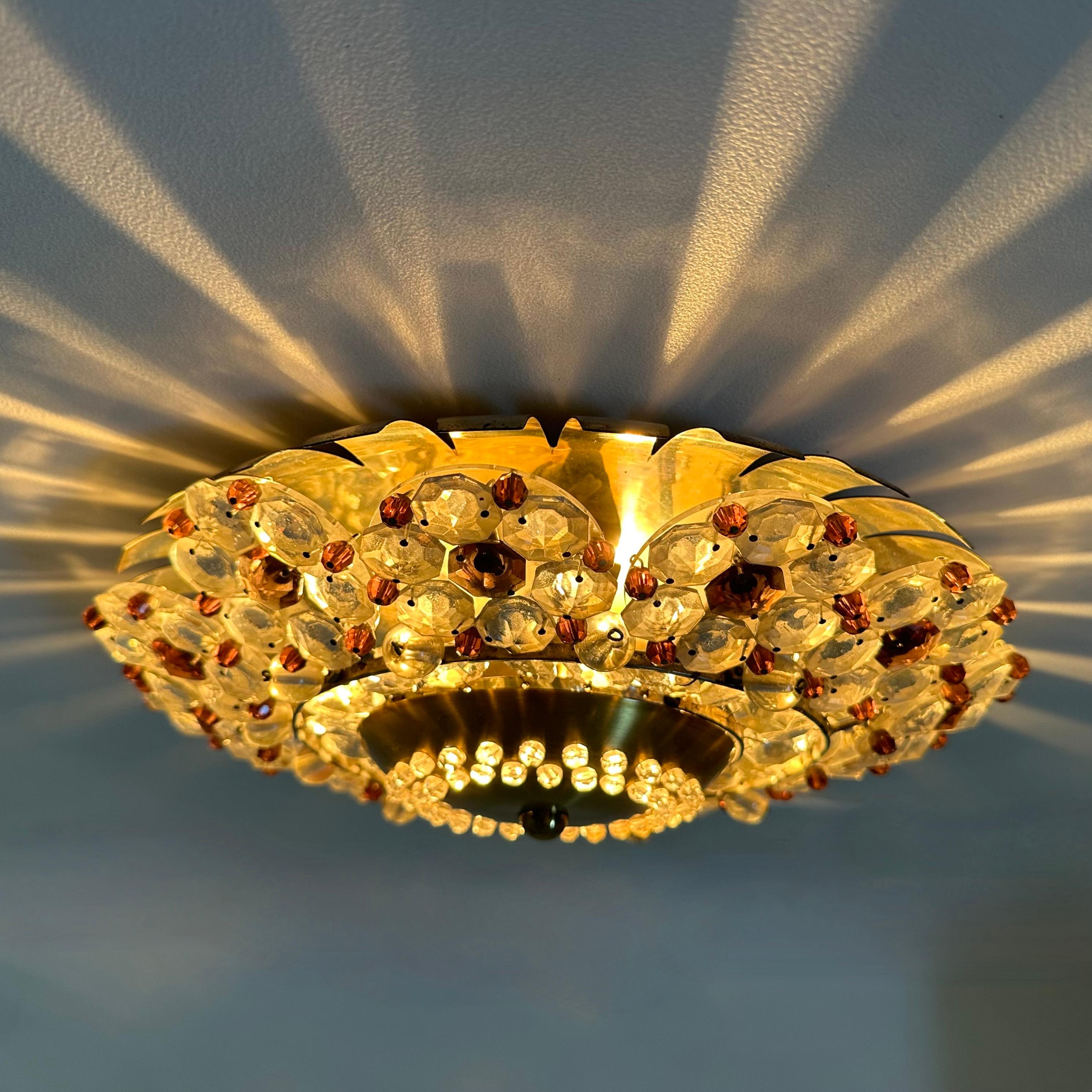 Metal Austrian Stejnar Crytal Flush Light , 1960s For Sale