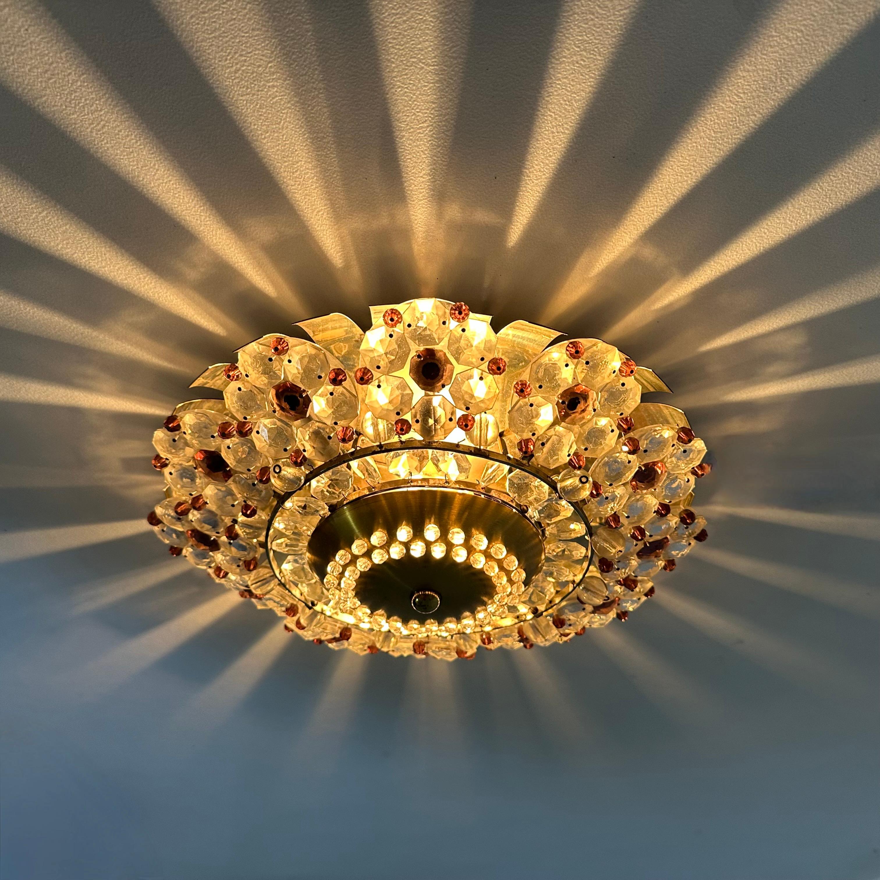 Austrian Stejnar Crytal Flush Light , 1960s For Sale 1