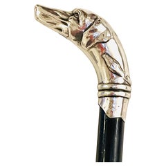 Austrian Sterling Hound & Serpent Motif Ebonized Cane/ Walking Stick