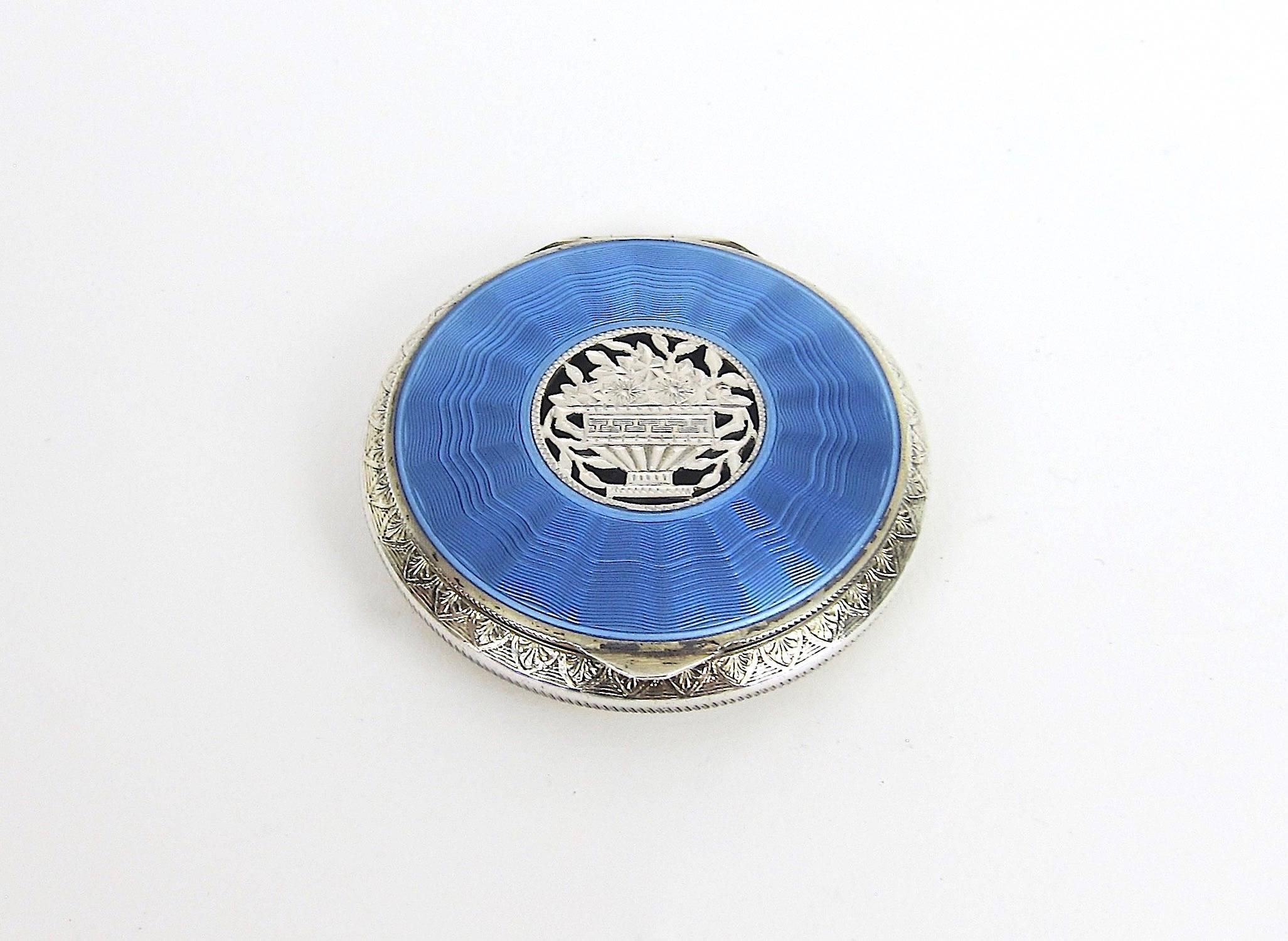 Edwardian Antique Austrian Sterling Silver and Guilloche Enamel Compact