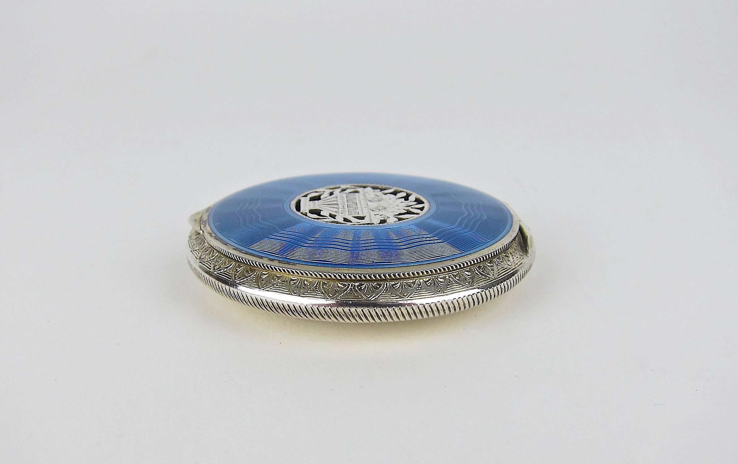 Antique Austrian Sterling Silver and Guilloche Enamel Compact In Good Condition In Los Angeles, CA