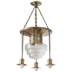 Austrian Suspension Chandelier, circa 1920, Brass and Glass