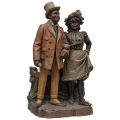 Austrian Terra Cotta Cigar Holder with Collectible Black Figures, ca. 1900