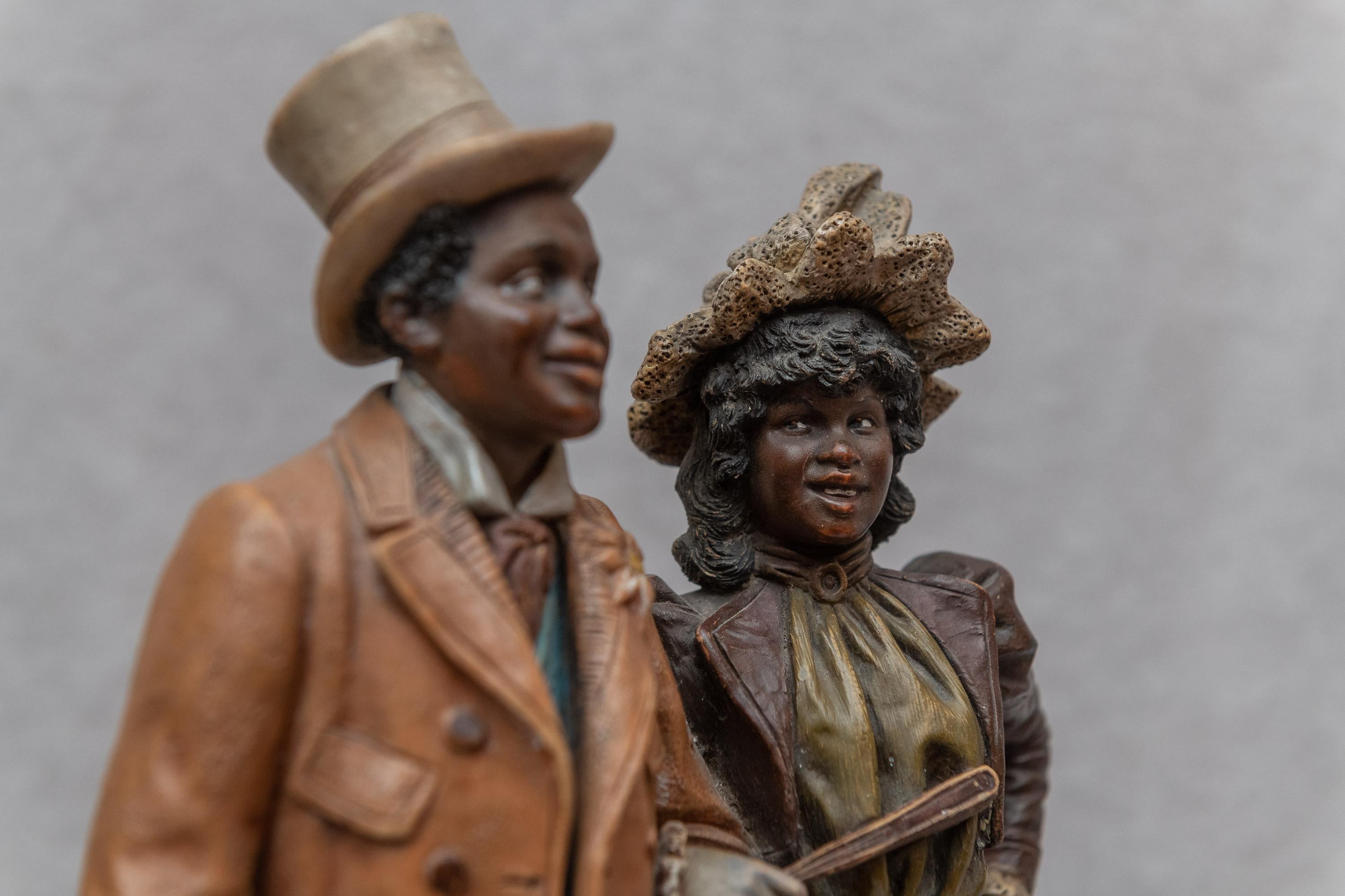 Cold-Painted Austrian Terra Cotta Cigar Holder with Collectible Black Figures, ca. 1900