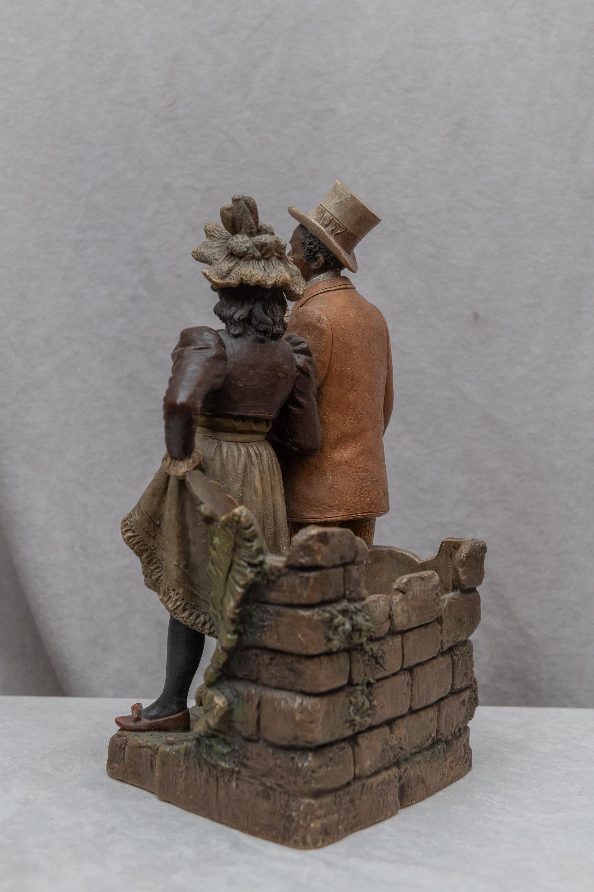 Early 20th Century Austrian Terra Cotta Cigar Holder with Collectible Black Figures, ca. 1900