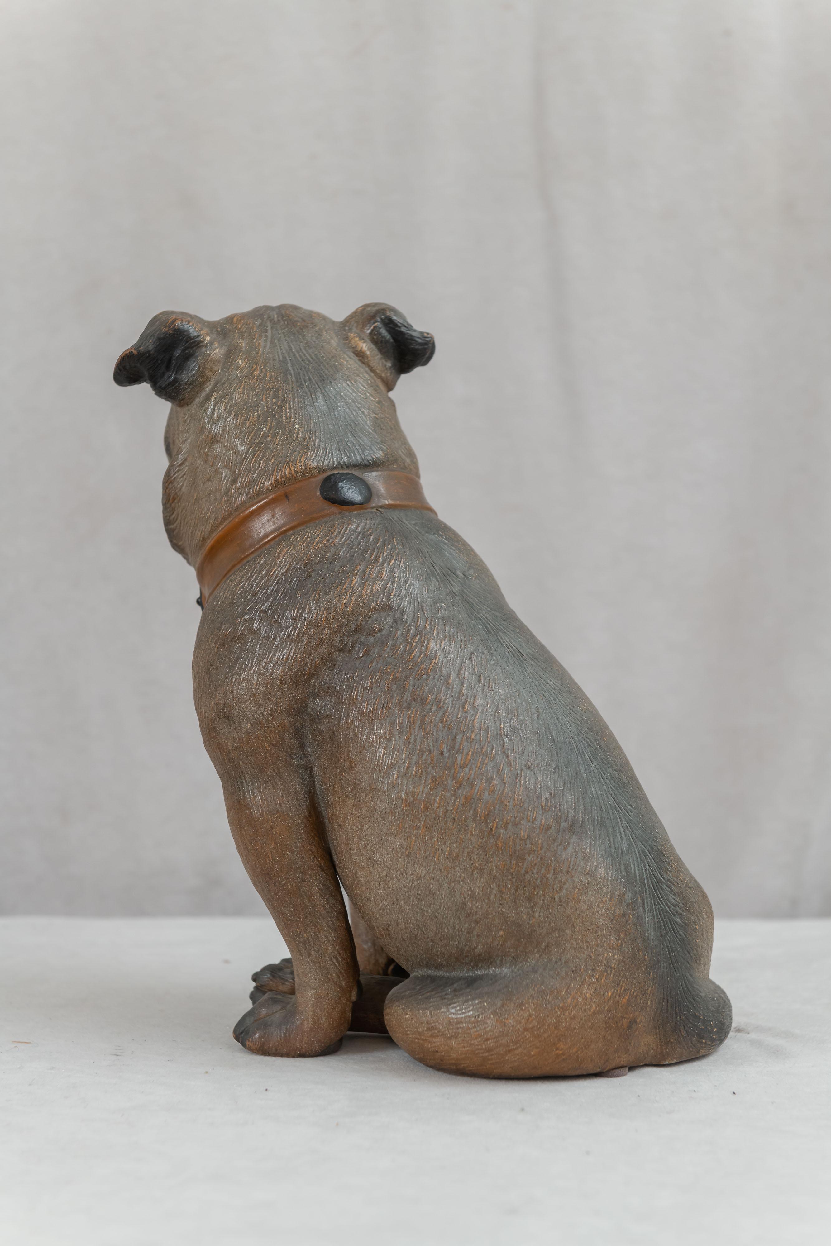 Other Austrian Terracotta Pug Dog, Hand Painted w/ Glass Eyes, ca. 1900