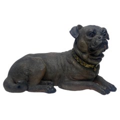 Antique Austrian terracotta recumbent pug dog, c. 1890.