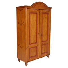 Used Austrian Tyrol 1860s Wardrobe Cupboard Biedermeier in Solid Wood Wax Polished 
