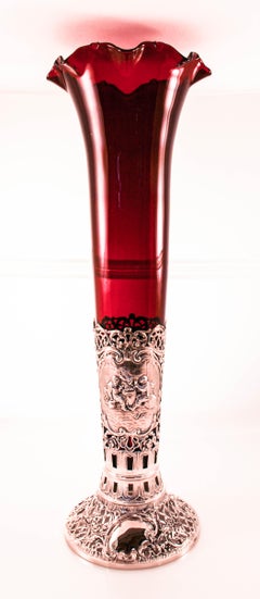 Austrian Vase with Ruby-Red Glass Liner