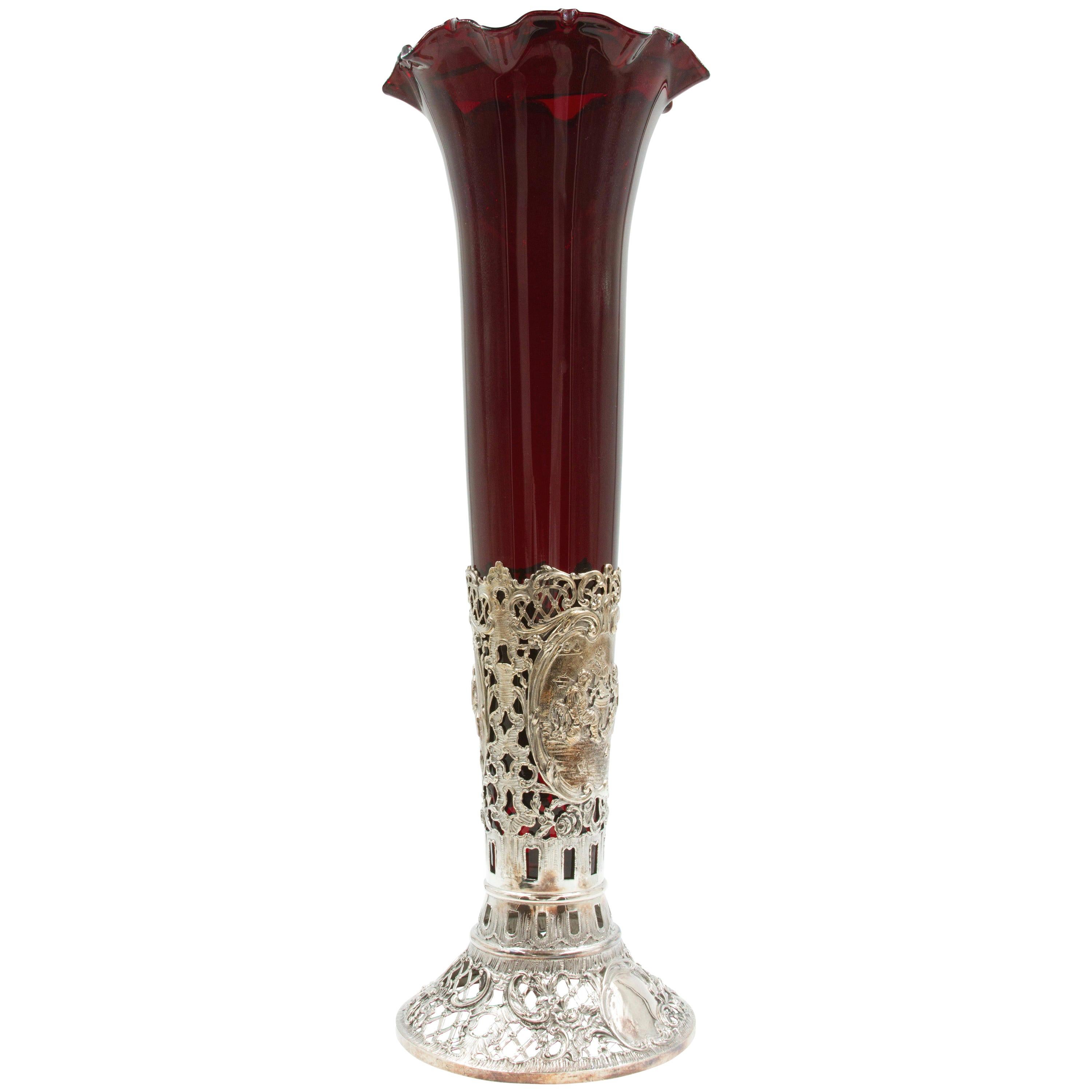 Austrian Vase with Ruby-Red Glass Liner