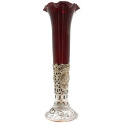 Antique Austrian Vase with Ruby-Red Glass Liner