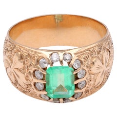 Vintage Austrian Victorian Style Emerald Diamond Yellow Gold Ring