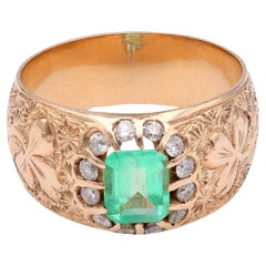 Austrian Victorian Style Emerald Diamond Yellow Gold Ring