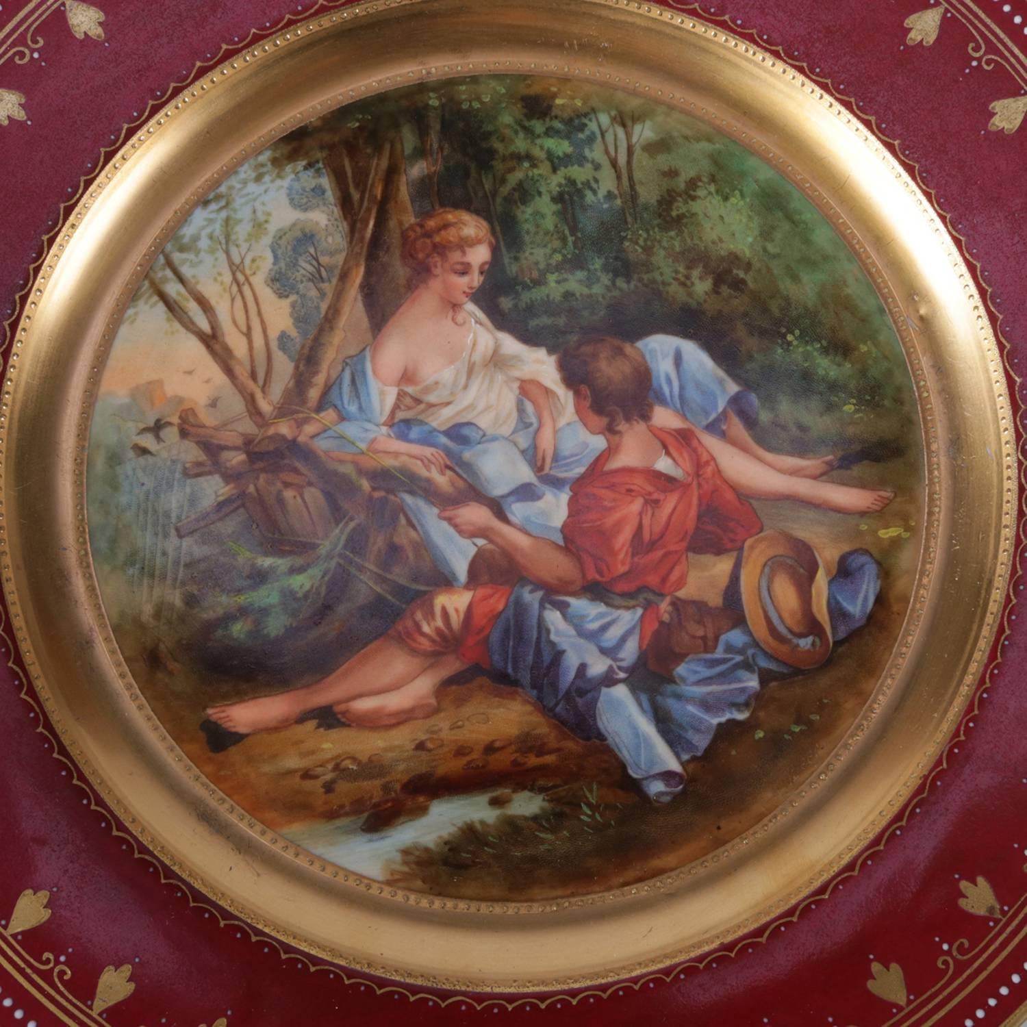 Austrian Vienna pictorial hand-painted and gilt decorated porcelain genre plate 