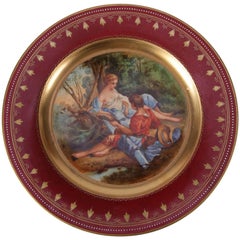 Assiette de genre en porcelaine autrichienne de Vienne:: peinte à la main &:: signée Beer