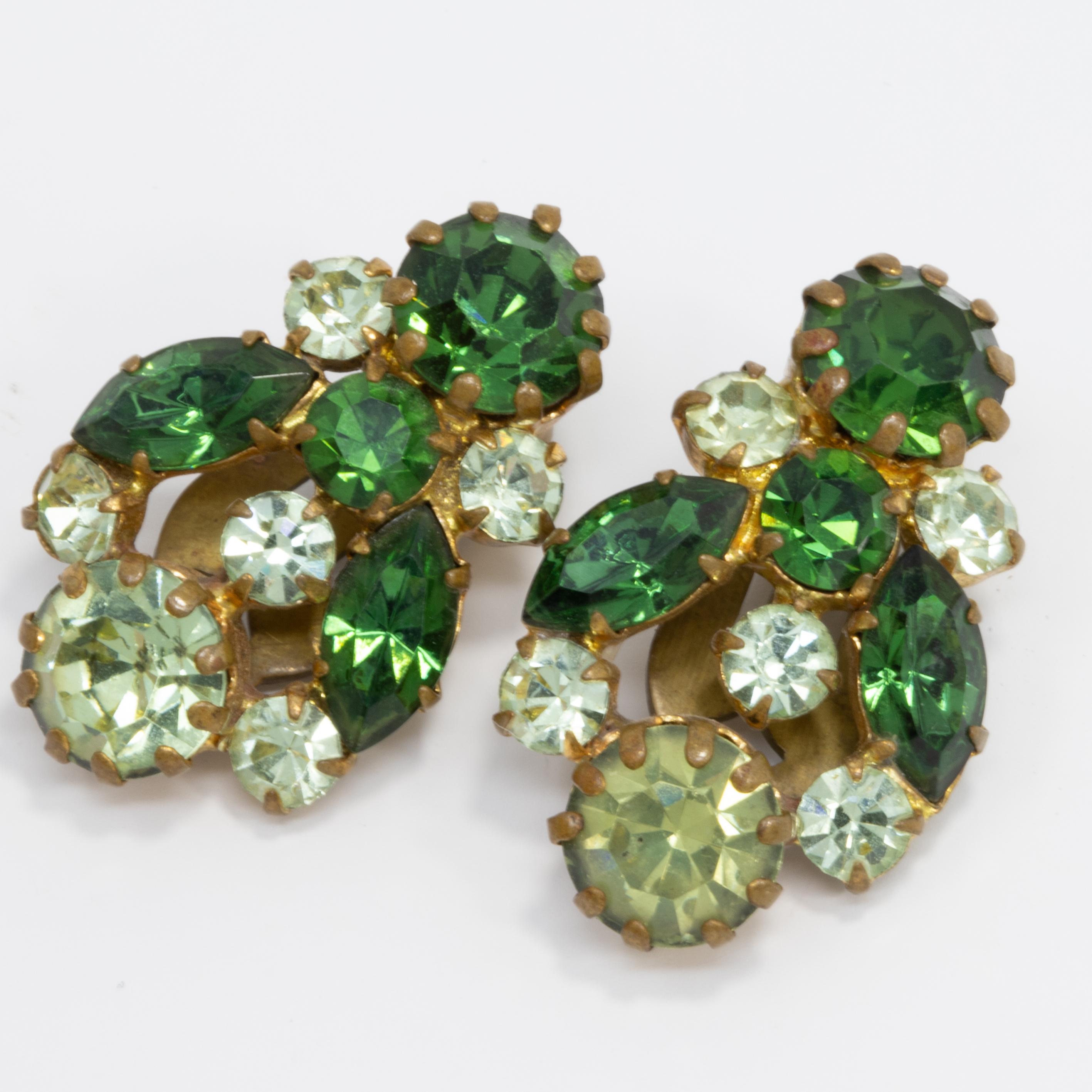2 Black or Silver Ox Earring Dangle Vintage Austrian Emerald Green Octagon & Blue Zircon  17x7mm Drops  Rhinestone Drops Brass Brass Ox