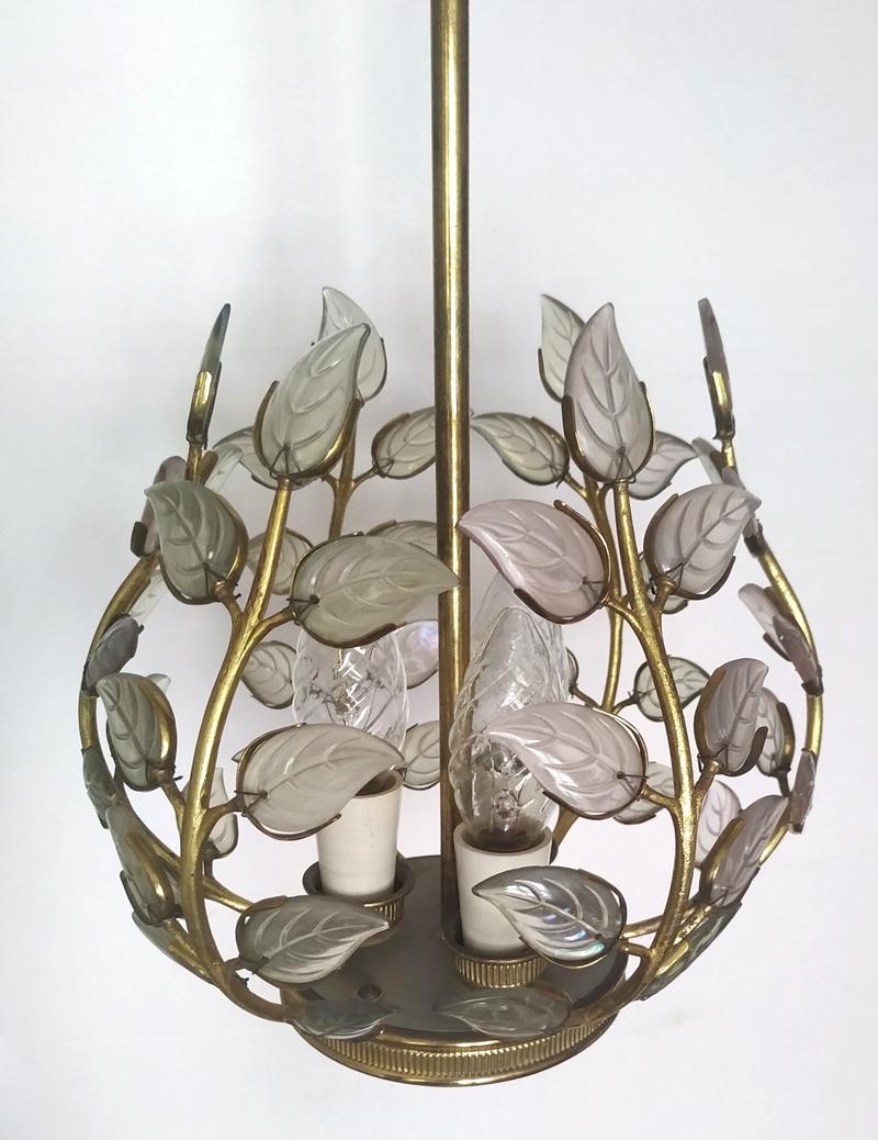 Hollywood Regency Austrian Vintage Gilt Brass and Glass Ceiling Light Pendant Chandelier For Sale