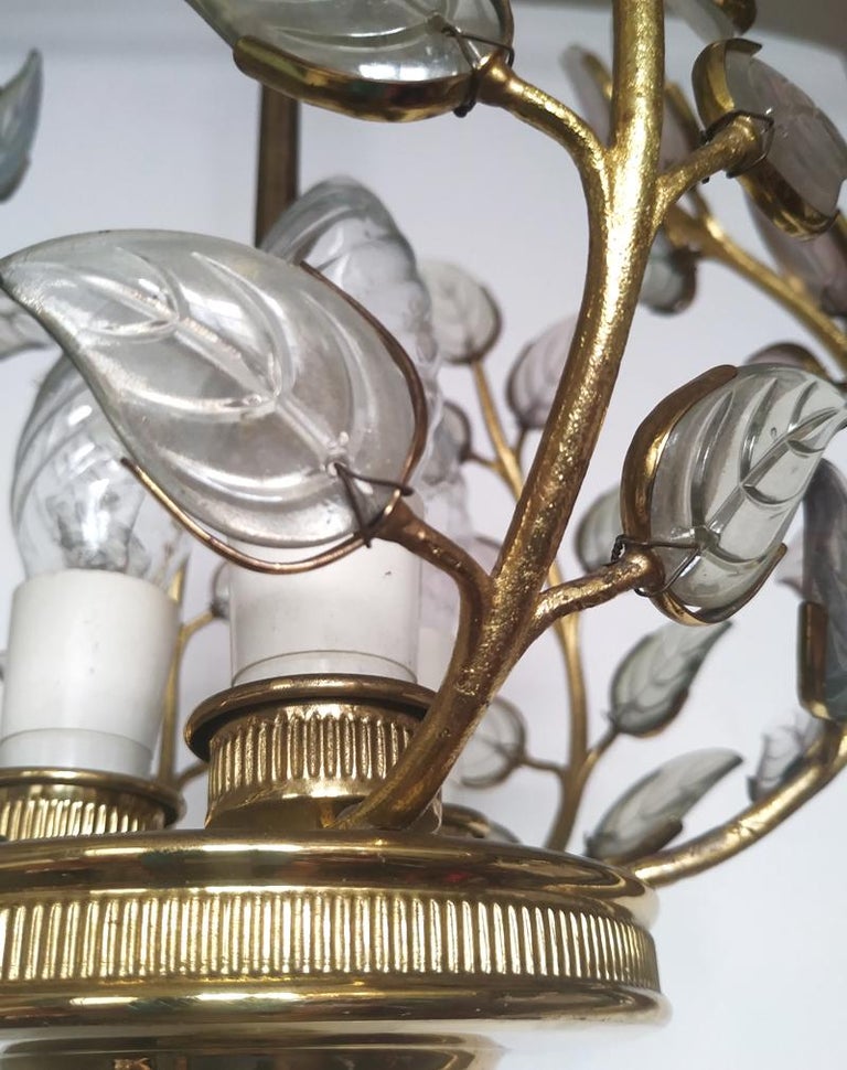 20th Century Austrian Vintage Gilt Brass and Glass Ceiling Light Pendant Chandelier For Sale